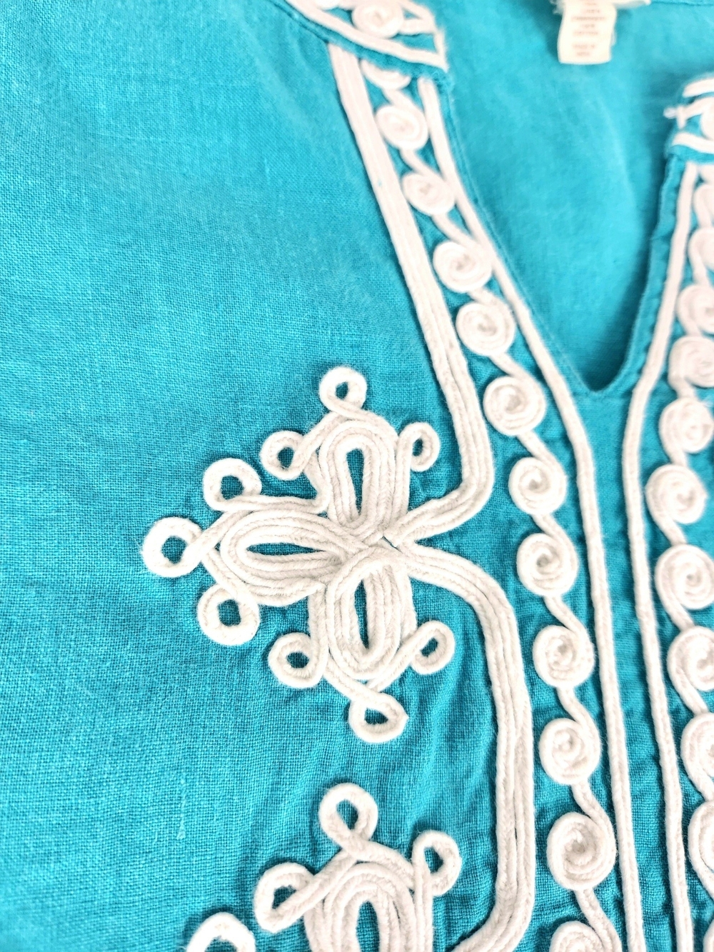 Charter Club Luxury 100% Linen Embroidered Sleeveless Tunic Top Teal Coastal Med - Picture 7 of 12